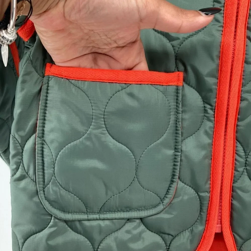Free Assembly Girl’s Duck Green Lightweight Quilted Full Zip Jacket Medium 7/8